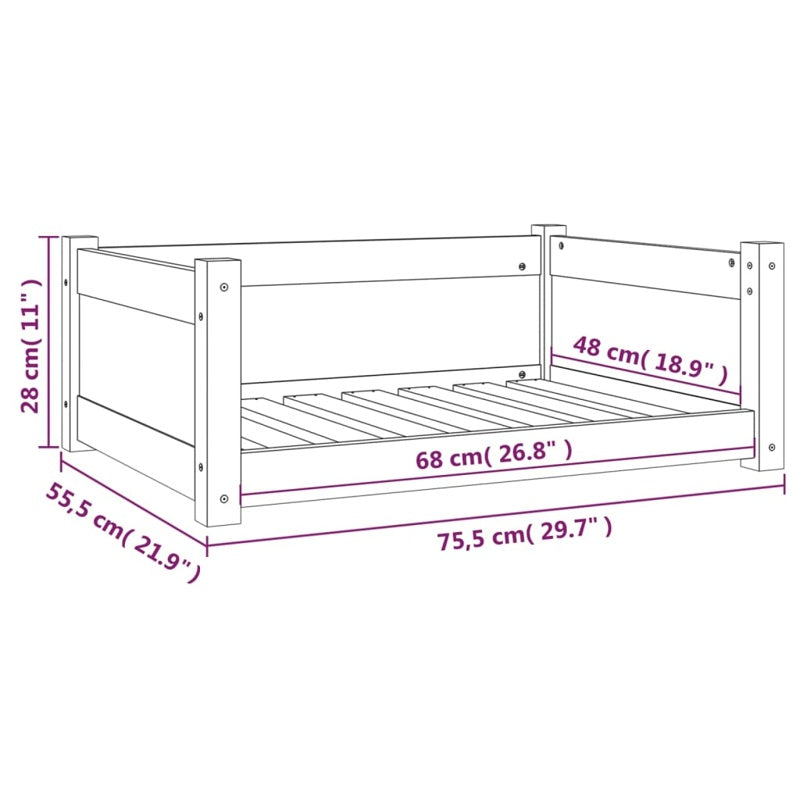 vidaXL Dog Bed White 75.5x55.5x28 cm Solid Pine Wood