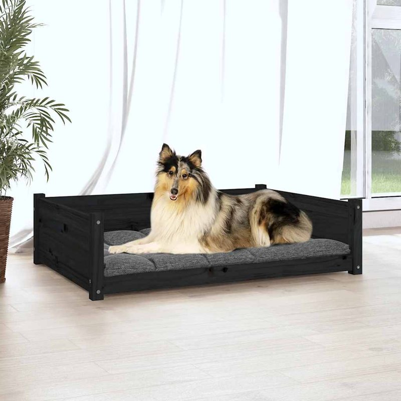 vidaXL Dog Bed Black 95.5x65.5x28 cm Solid Pine Wood