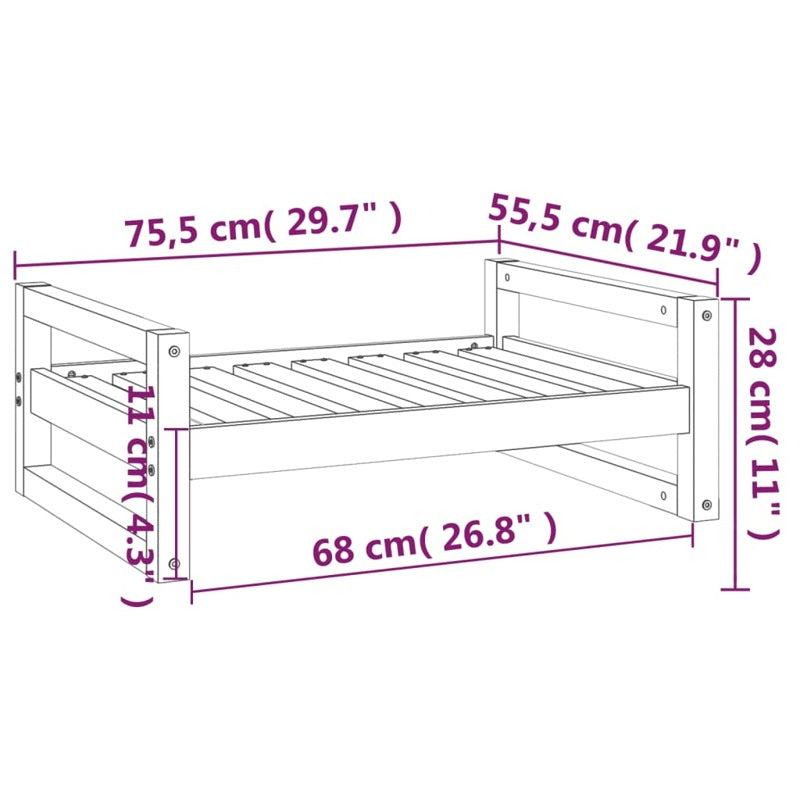 vidaXL Dog Bed 75.5x55.5x28 cm Solid Pine Wood