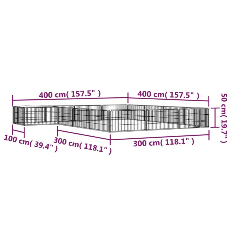 vidaXL 16-Panel Dog Playpen Black 100x50 cm Powder-coated Steel