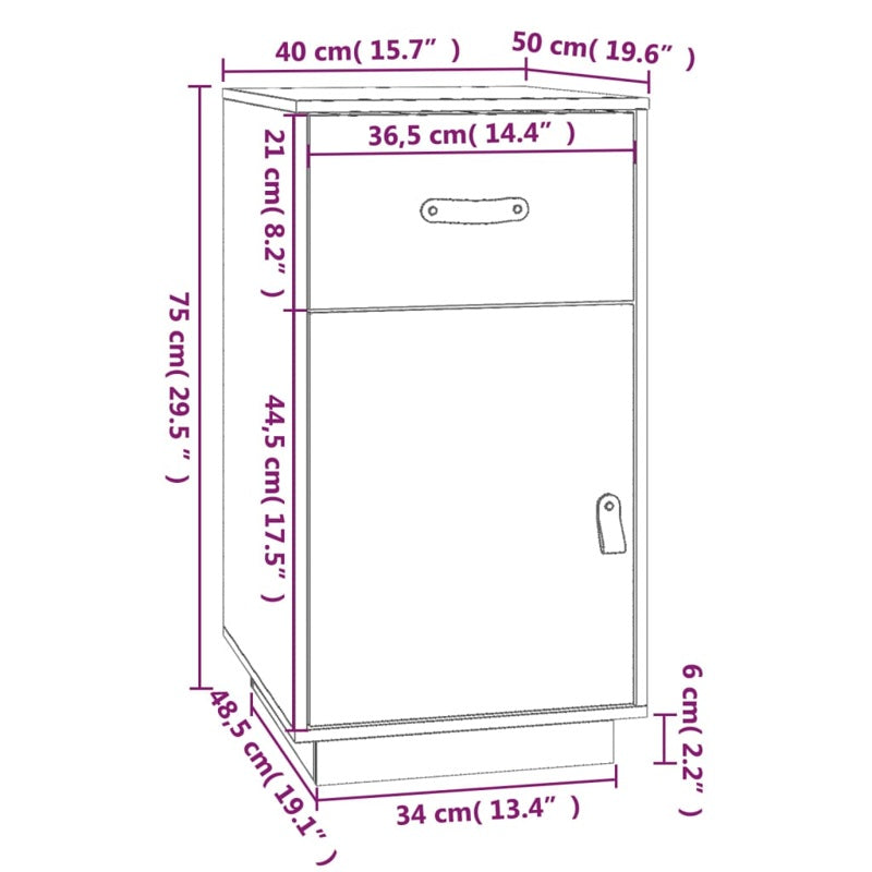 vidaXL Desk Cabinet Grey 40x50x75 cm Solid Wood Pine