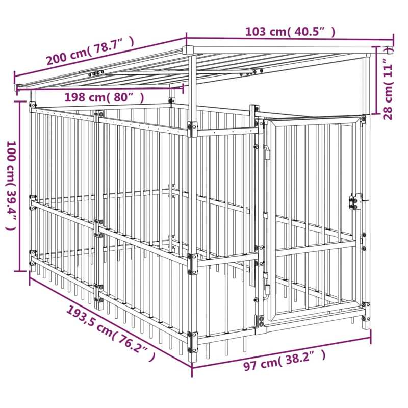 vidaXL Outdoor Dog Kennel with Roof Steel 1.88 m²