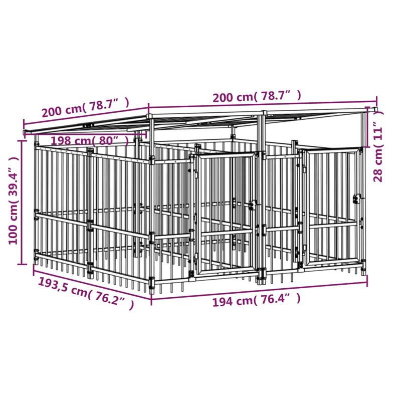 vidaXL Outdoor Dog Kennel with Roof Steel 3.75 m²