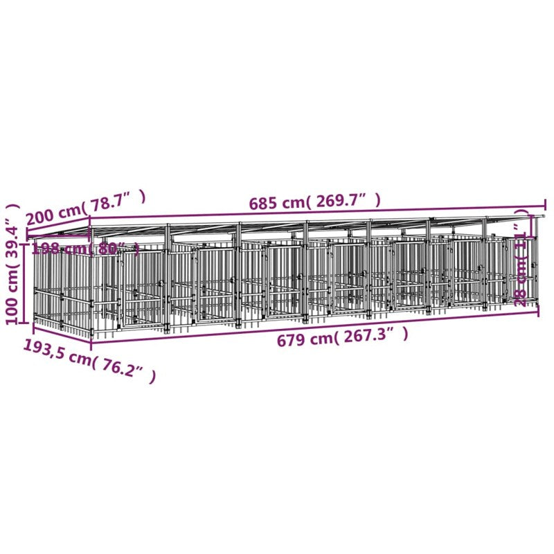 vidaXL Outdoor Dog Kennel with Roof Steel 13.14 m²