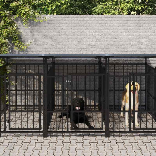 vidaXL Outdoor Dog Kennel with Roof Steel 16.89 m²