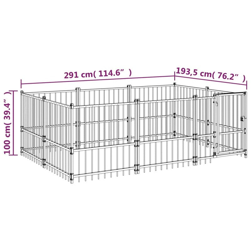 vidaXL Outdoor Dog Kennel Steel 5.63 m²