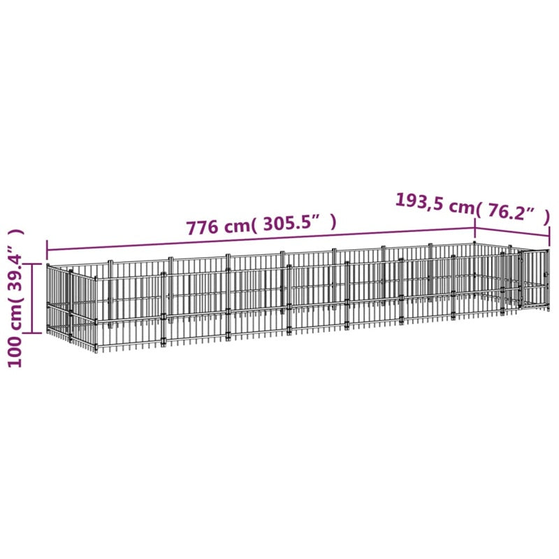 vidaXL Outdoor Dog Kennel Steel 15.02 m²