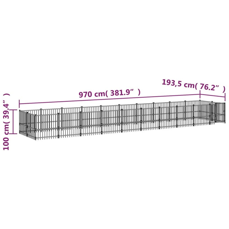 vidaXL Outdoor Dog Kennel Steel 18.77 m²