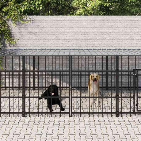 vidaXL Outdoor Dog Kennel with Roof Steel 13.14 m²