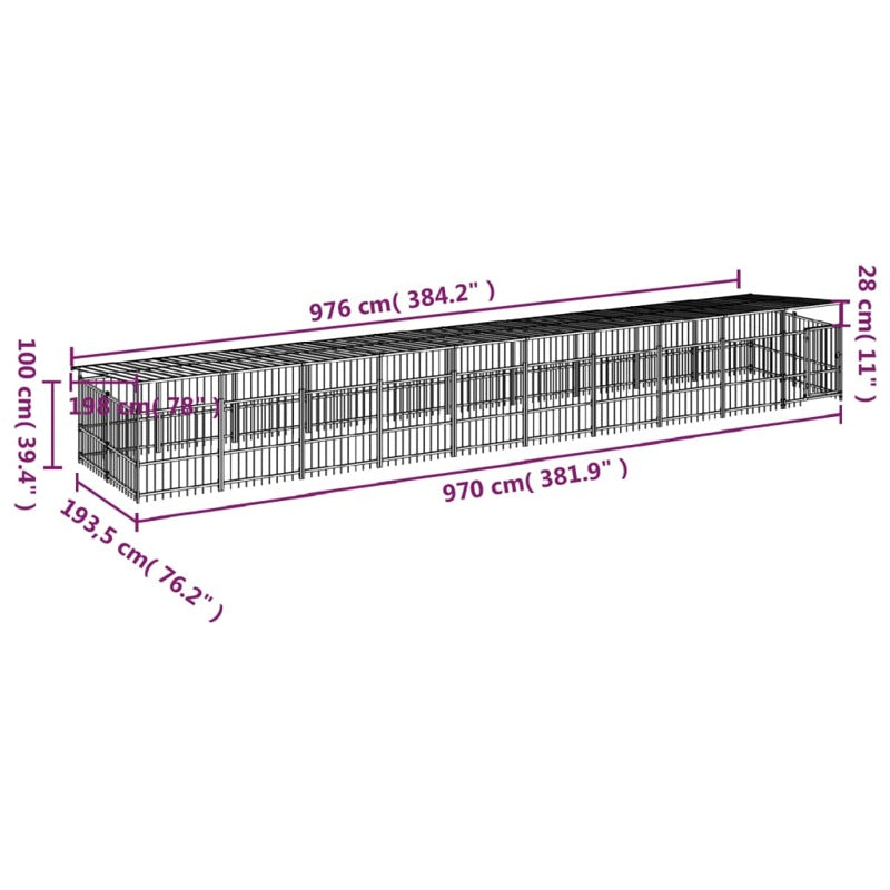 vidaXL Outdoor Dog Kennel with Roof Steel 18.77 m²