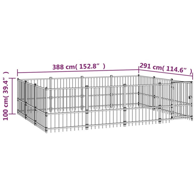 vidaXL Outdoor Dog Kennel Steel 11.58 m²