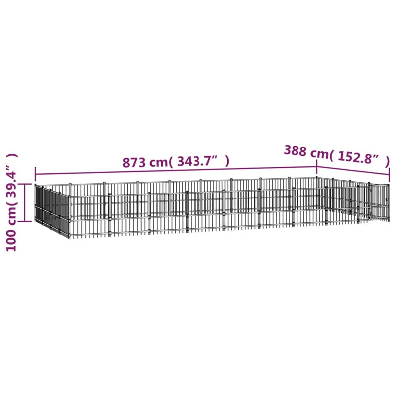 vidaXL Outdoor Dog Kennel Steel 33.87 m²