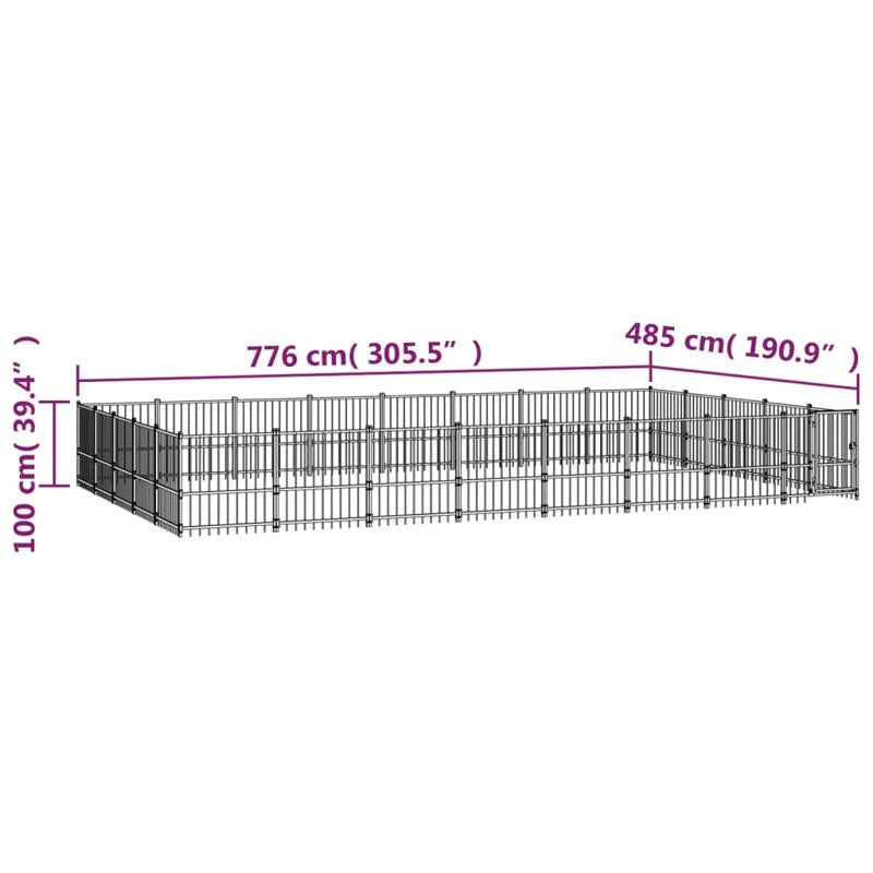 vidaXL Outdoor Dog Kennel Steel 37.64 m²