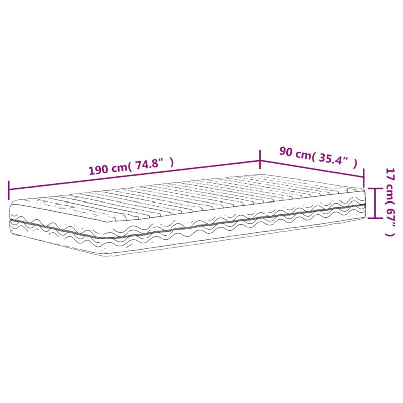 vidaXL Foam Mattress White 90x190 cm Hardness H2 H3