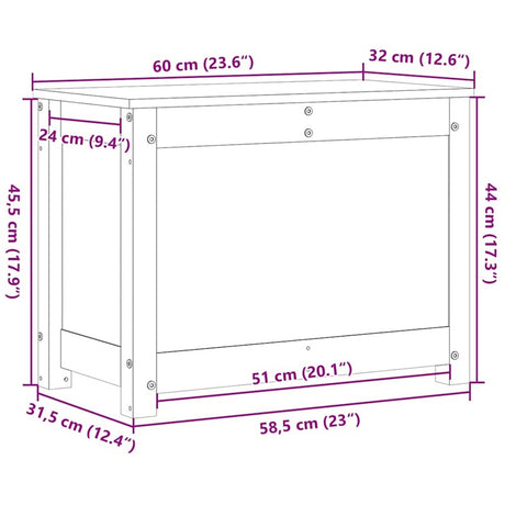 vidaXL Storage Box White 60x32x45.5 cm Solid Wood Pine