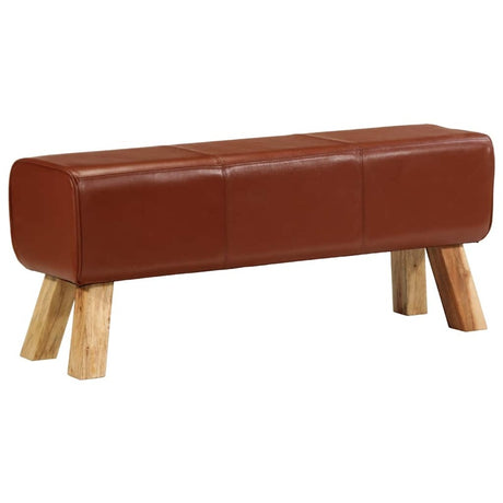 vidaXL Gym Bok Bench Brown 110 cm Real Leather and Solid Wood Mango