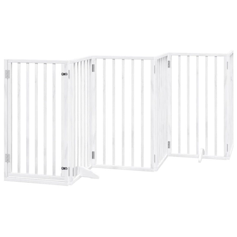 vidaXL Dog Gate with Door Foldable 6 Panels White 300 cm Poplar Wood