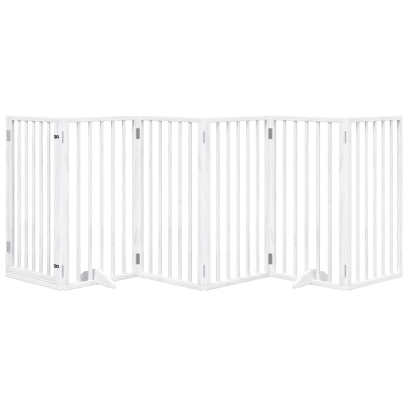 vidaXL Dog Gate with Door Foldable 6 Panels White 300 cm Poplar Wood