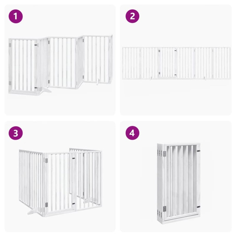 vidaXL Dog Gate with Door Foldable 6 Panels White 300 cm Poplar Wood