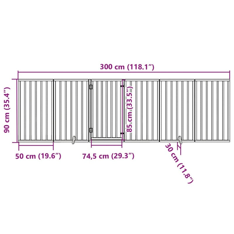 vidaXL Dog Gate with Door Foldable 6 Panels White 300 cm Poplar Wood