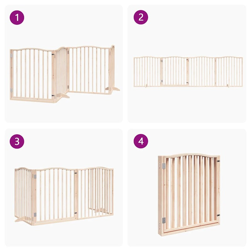 vidaXL Dog Gate with Door Foldable 4 Panels 320 cm Poplar Wood