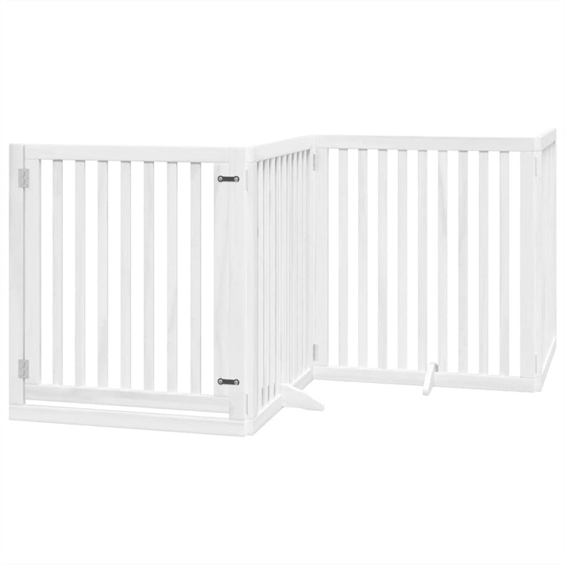 vidaXL Dog Gate with Door Foldable 4 Panels White 320 cm Poplar Wood