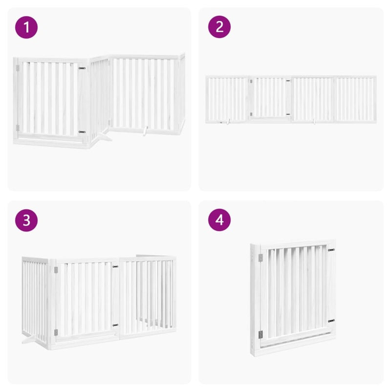 vidaXL Dog Gate with Door Foldable 4 Panels White 320 cm Poplar Wood