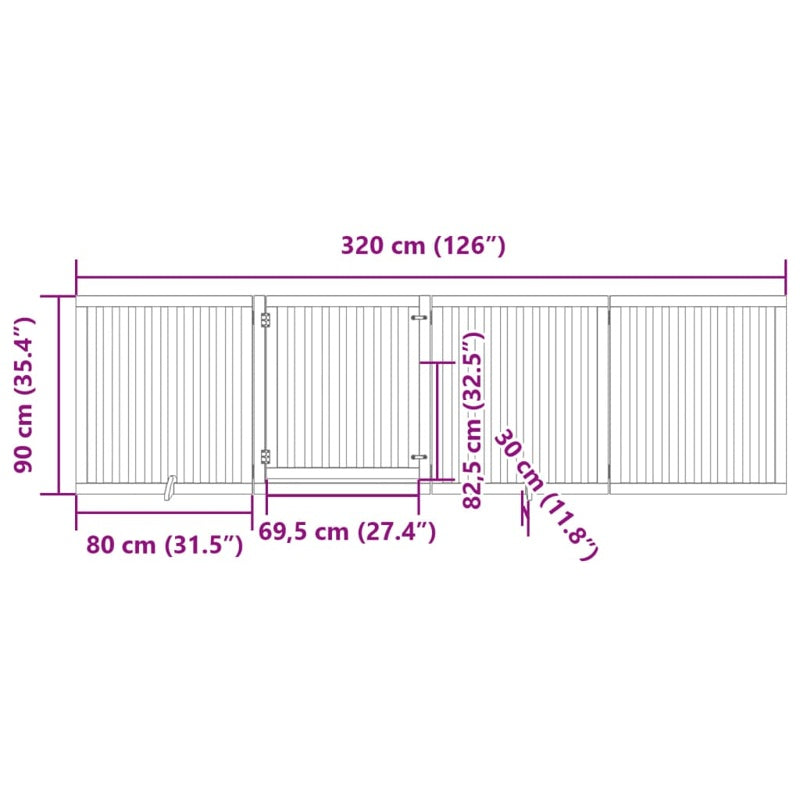 vidaXL Dog Gate with Door Foldable 4 Panels White 320 cm Poplar Wood