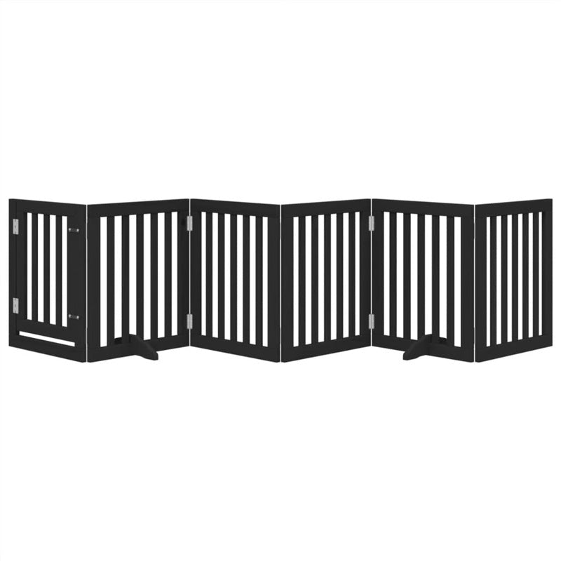 vidaXL Dog Gate with Door Foldable 6 Panels Black 300 cm Poplar Wood