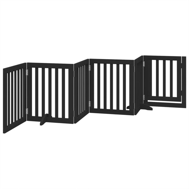 vidaXL Dog Gate with Door Foldable 6 Panels Black 300 cm Poplar Wood