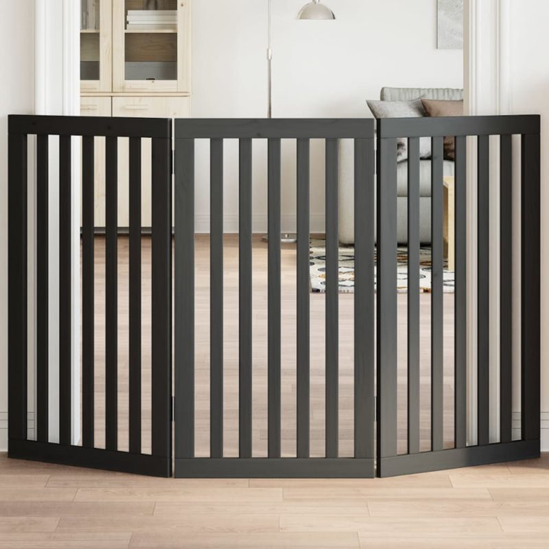 vidaXL Dog Gate Foldable 3 Panels Black 150 cm Poplar Wood