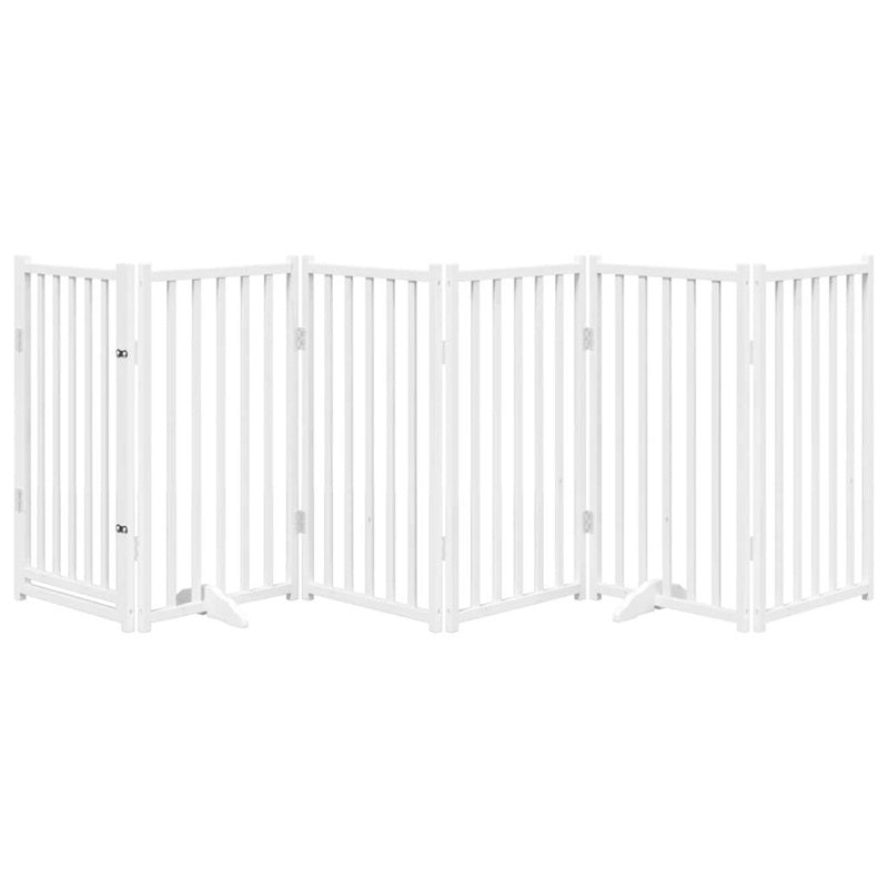 vidaXL Dog Gate with Door Foldable 6 Panels White 300 cm Solid Wood Fir