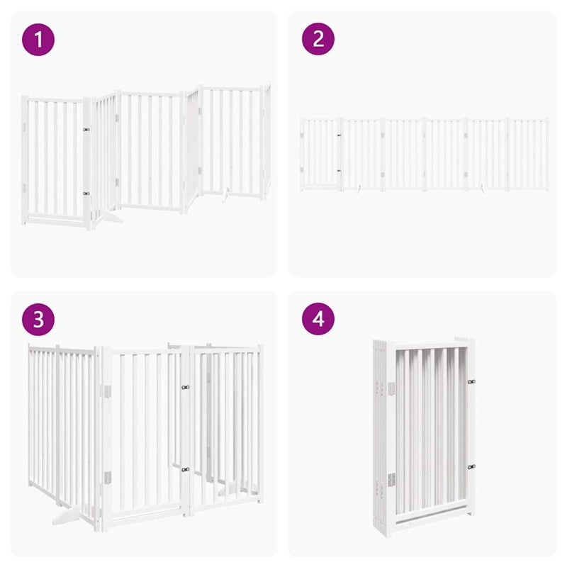 vidaXL Dog Gate with Door Foldable 6 Panels White 300 cm Solid Wood Fir