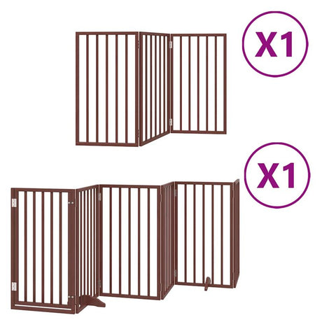 vidaXL Dog Gate with Door Foldable 9 Panels Brown 450 cm Poplar Wood