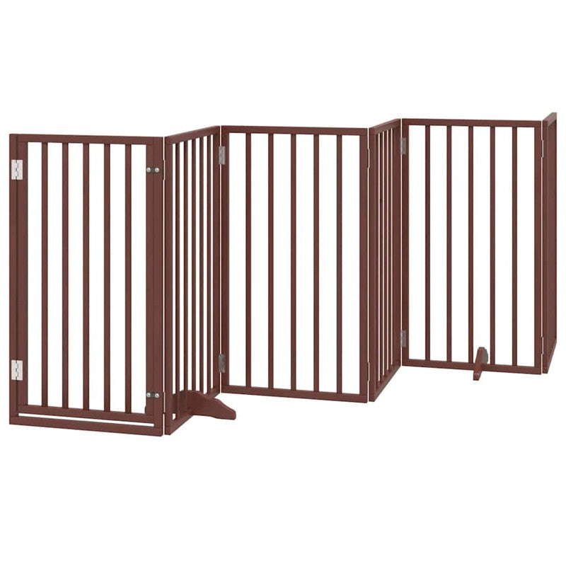 vidaXL Dog Gate with Door Foldable 9 Panels Brown 450 cm Poplar Wood