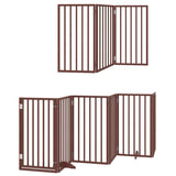 vidaXL Dog Gate with Door Foldable 9 Panels Brown 450 cm Poplar Wood