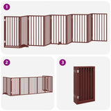 vidaXL Dog Gate with Door Foldable 9 Panels Brown 450 cm Poplar Wood