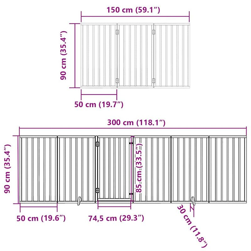 vidaXL Dog Gate with Door Foldable 9 Panels Brown 450 cm Poplar Wood