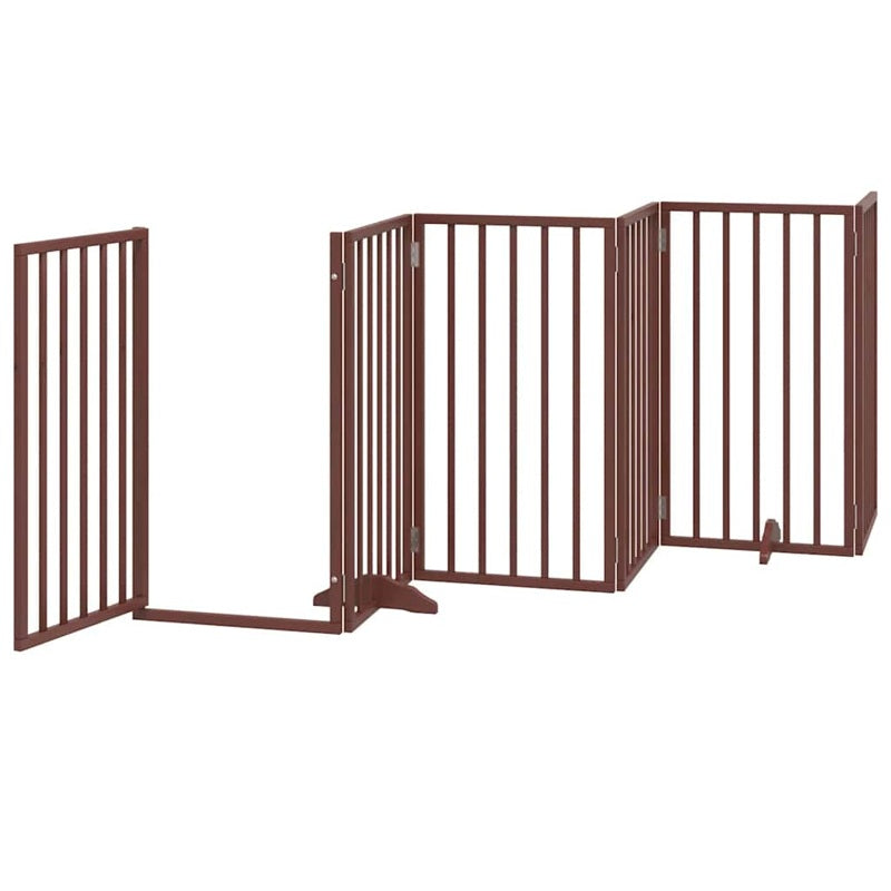 vidaXL Dog Gate with Door Foldable 15 Panels Brown 750 cm Poplar Wood