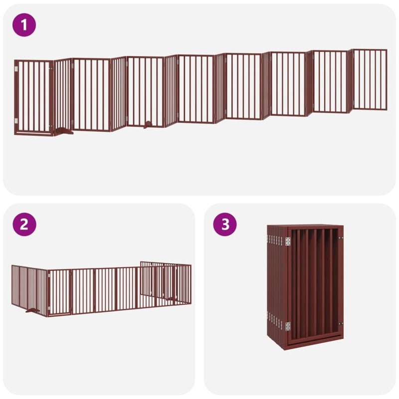 vidaXL Dog Gate with Door Foldable 15 Panels Brown 750 cm Poplar Wood