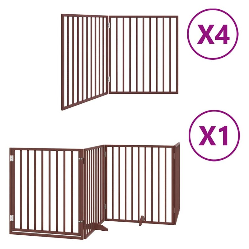 vidaXL Dog Gate with Door Foldable 12 Panels Brown 960 cm Poplar Wood