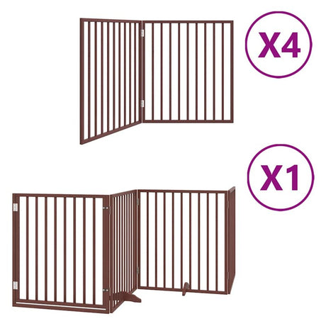 vidaXL Dog Gate with Door Foldable 12 Panels Brown 960 cm Poplar Wood