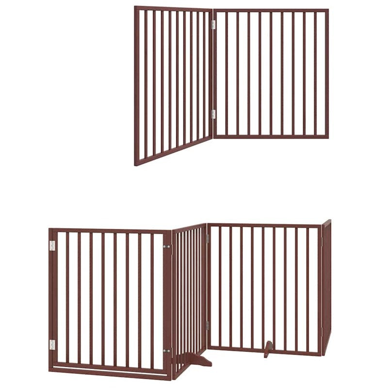 vidaXL Dog Gate with Door Foldable 12 Panels Brown 960 cm Poplar Wood