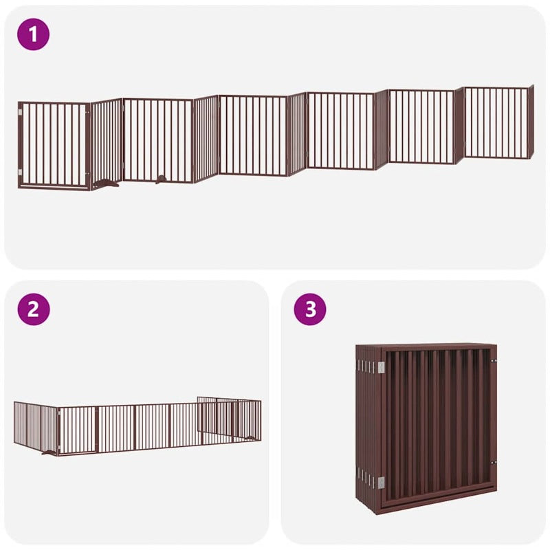 vidaXL Dog Gate with Door Foldable 12 Panels Brown 960 cm Poplar Wood