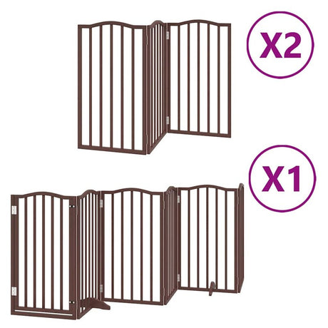 vidaXL Dog Gate with Door Foldable 12 Panels Brown 600 cm Poplar Wood