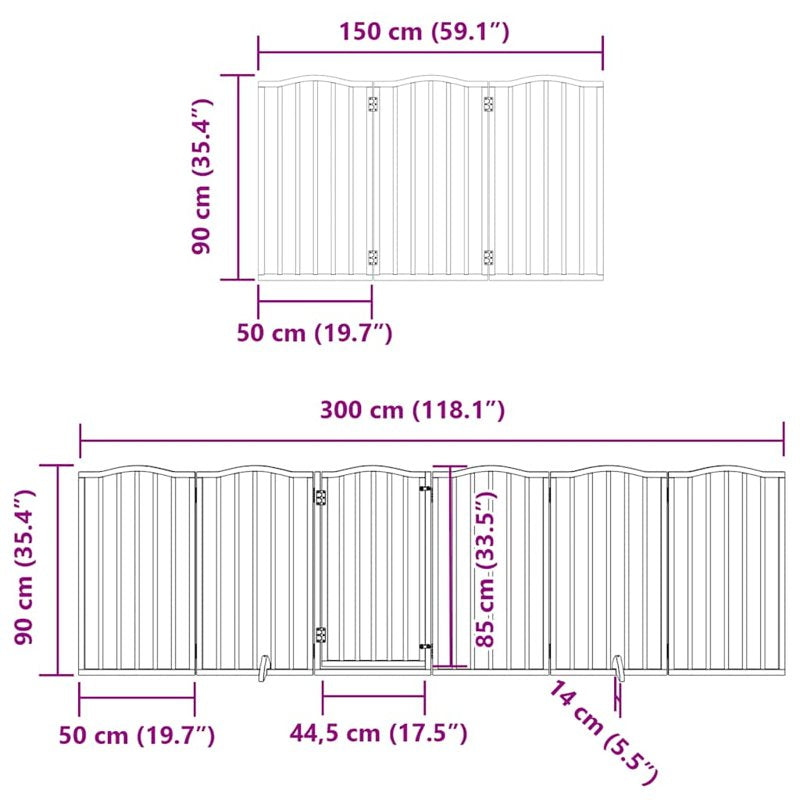 vidaXL Dog Gate with Door Foldable 12 Panels Brown 600 cm Poplar Wood