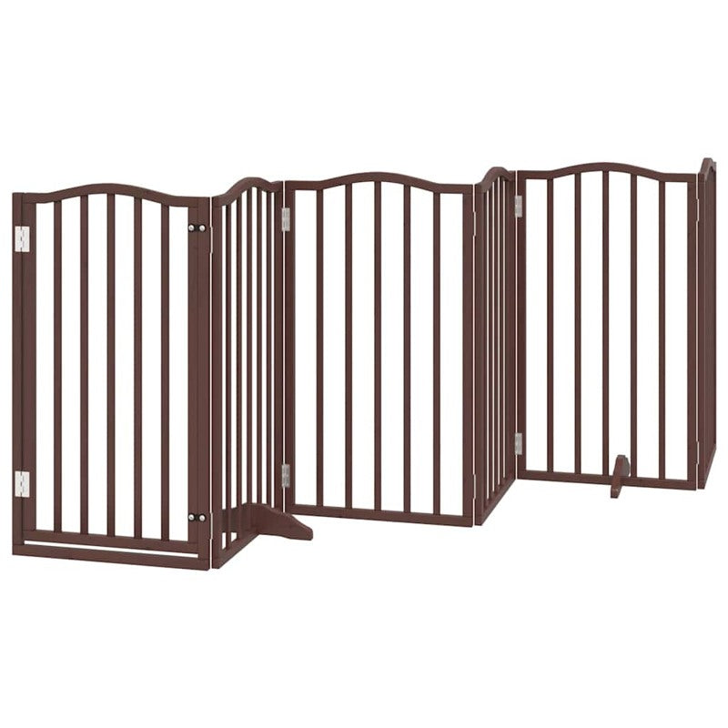 vidaXL Dog Gate with Door Foldable 12 Panels Brown 600 cm Poplar Wood