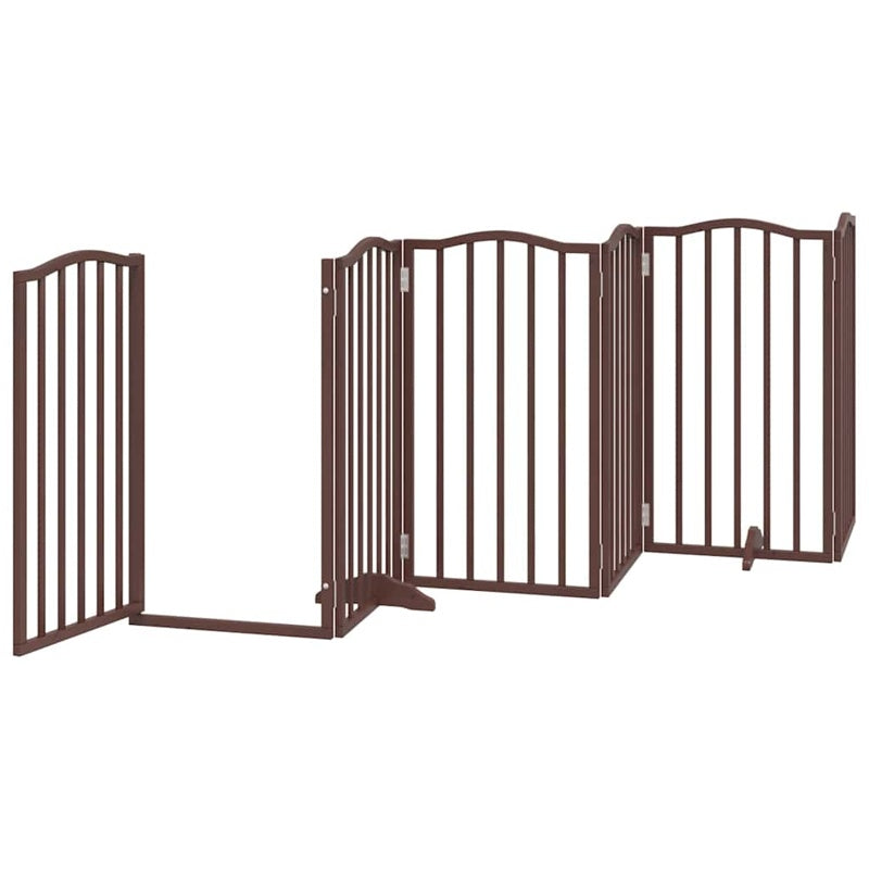 vidaXL Dog Gate with Door Foldable 12 Panels Brown 600 cm Poplar Wood