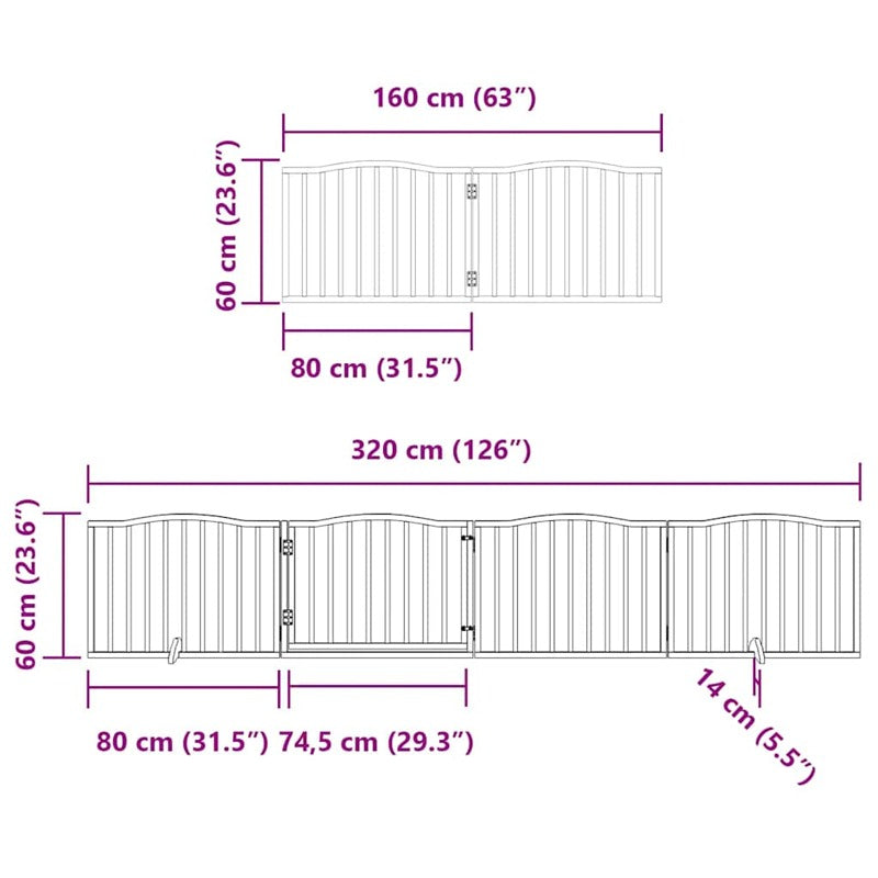 vidaXL Dog Gate with Door Foldable 6 Panels 480 cm Poplar Wood