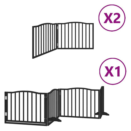 vidaXL Dog Gate with Door Foldable 8 Panels Black 640 cm Poplar Wood